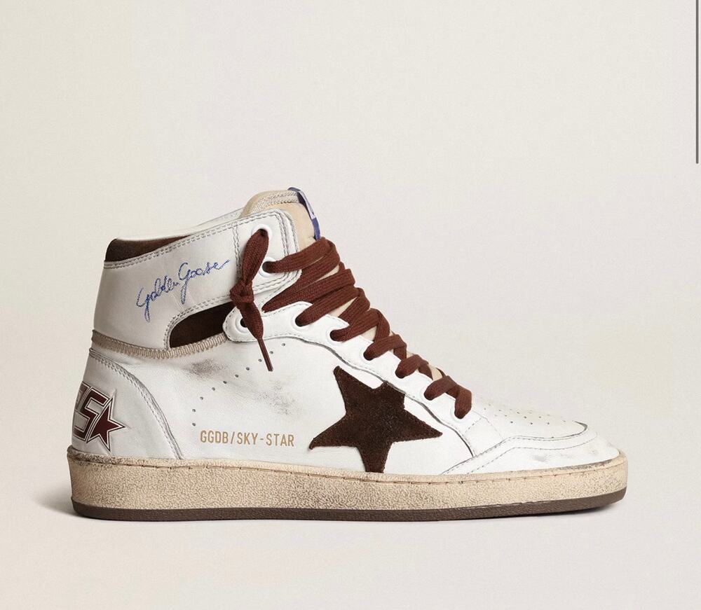 Golden goose Women’s Sky-Star in white nappa leather with chocolate suede star